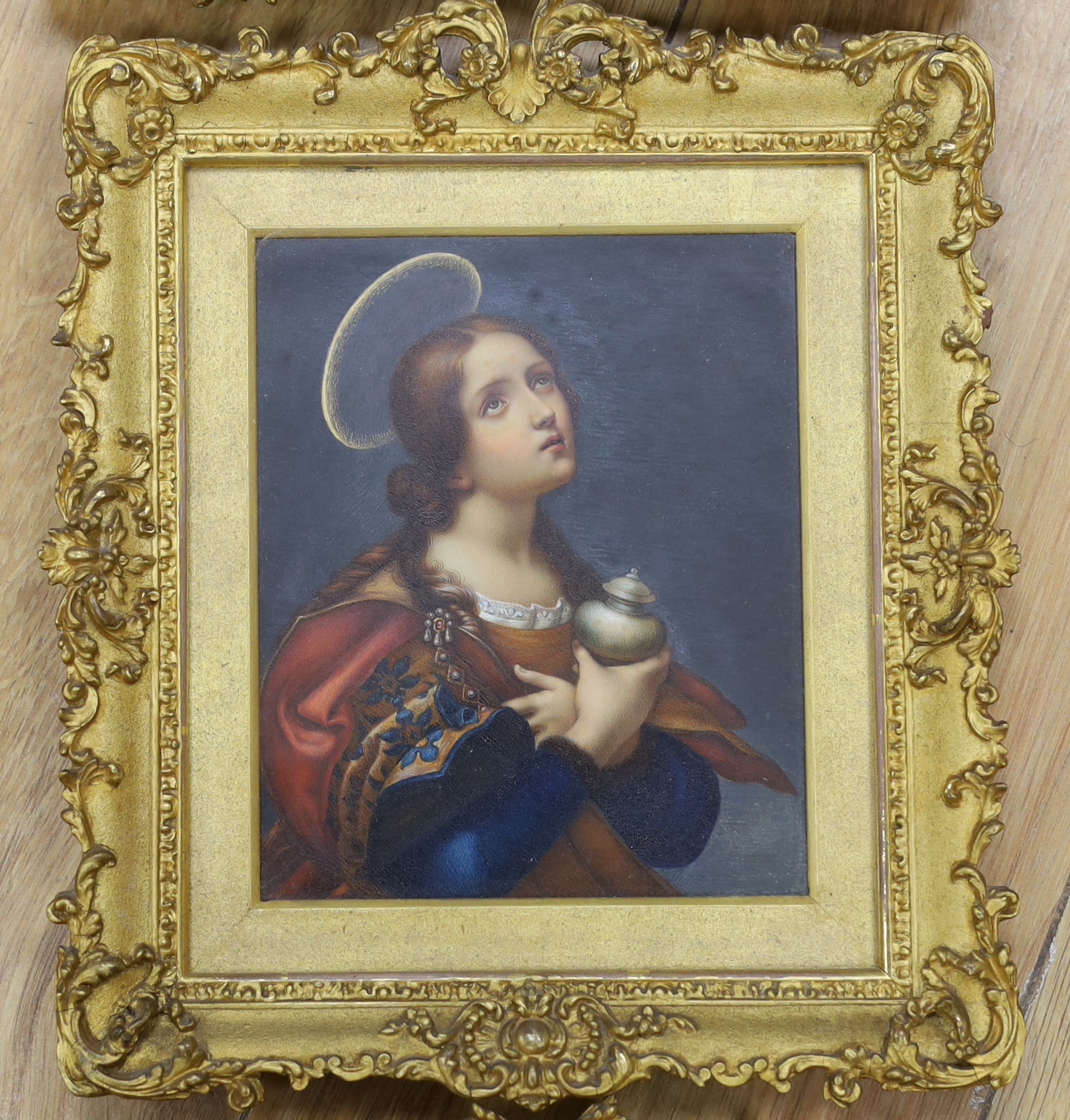 Set of three 19th century oils, Mary Magdalene with crown of thorns, The Penitent Magdalene and Cleopatra, largest 16.5 x 13cm